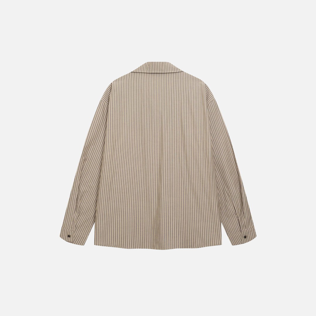 Retro Striped Embroidered Oversized Long Sleeve Shirt - Luxuryurbanwear