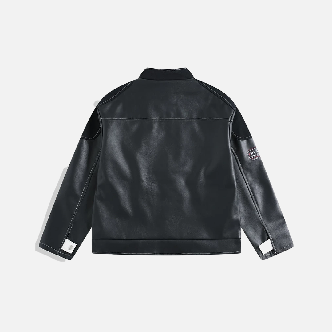 Stylish Patchwork Zipper Leather PU Race Jacket - Luxuryurbanwear