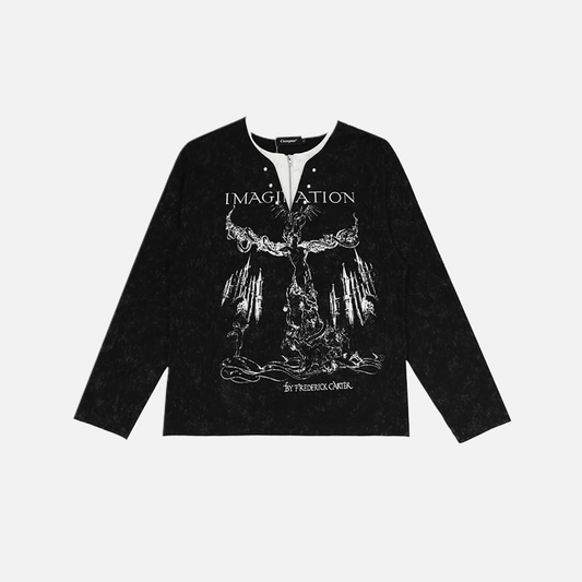Dark Gothic Punk Fake Two-Piece Long T-Shirt - Luxuryurbanwear