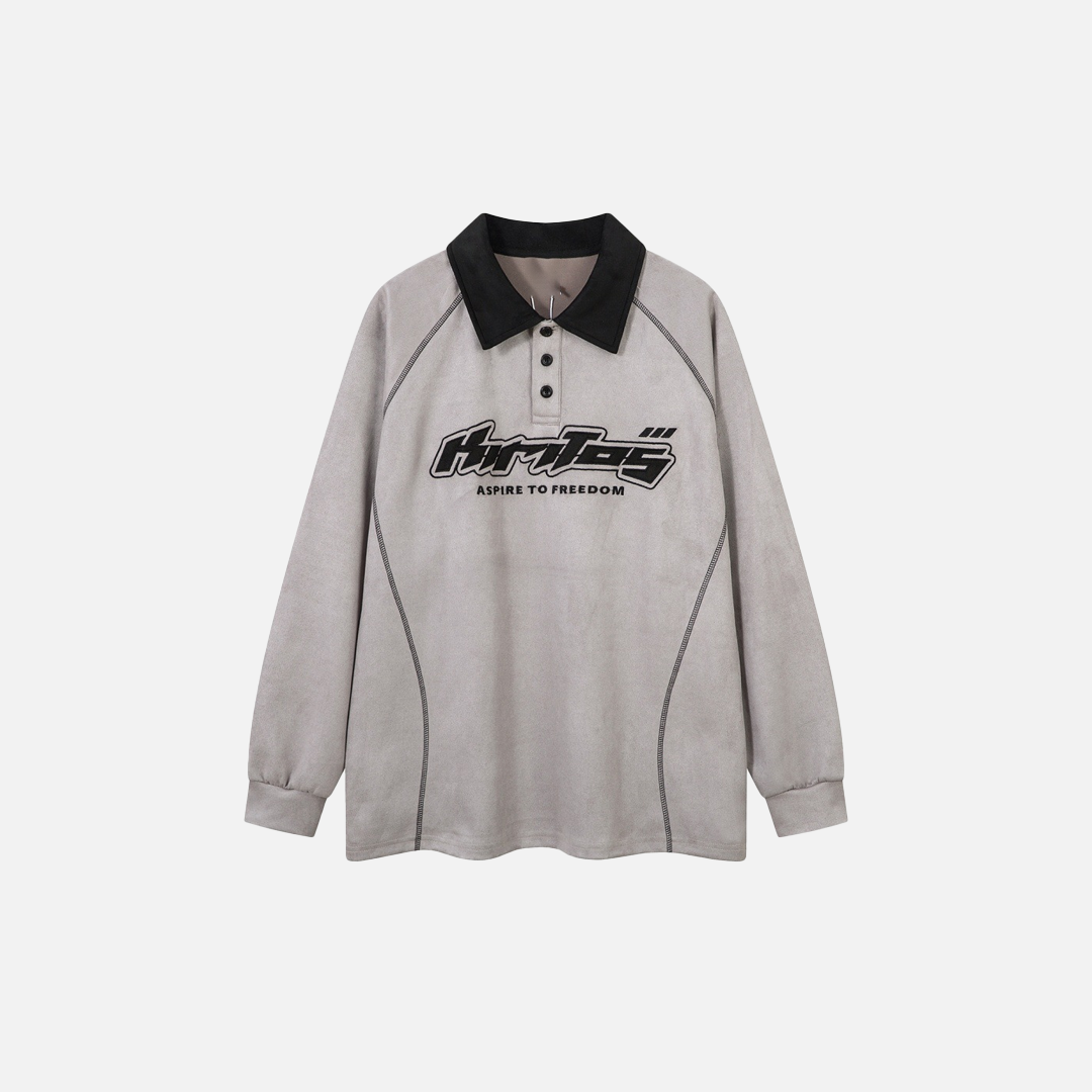Autumn Oversized Embroidered Polo Long Sleeve T-Shirt - Luxuryurbanwear