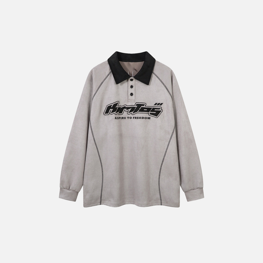 Autumn Oversized Embroidered Polo Long Sleeve T-Shirt - Luxuryurbanwear