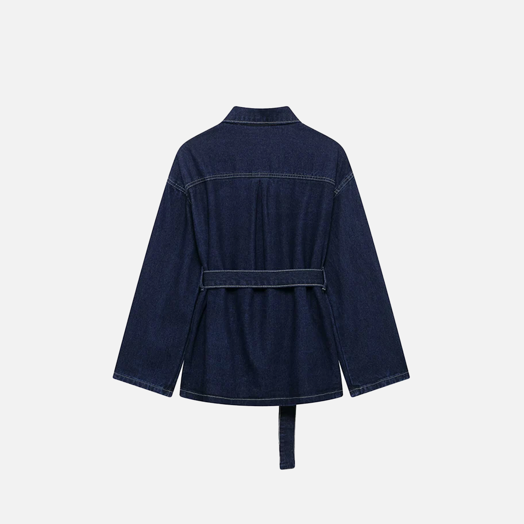 Everyday Essential Lapel Neck With Belt Denim Jacket - Luxuryurbanwear