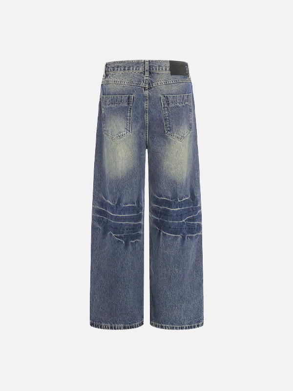 Trendy Brand Wash Denim Wide Leg Denim Jeans - Luxuryurbanwear