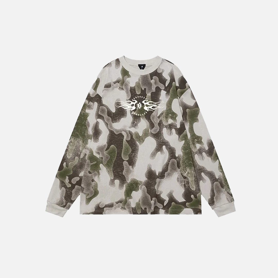 Vintage Camouflage Printed Long Sleeve T-Shirt - Luxuryurbanwear