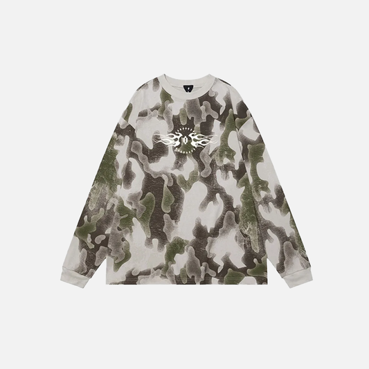 Vintage Camouflage Printed Long Sleeve T-Shirt - Luxuryurbanwear