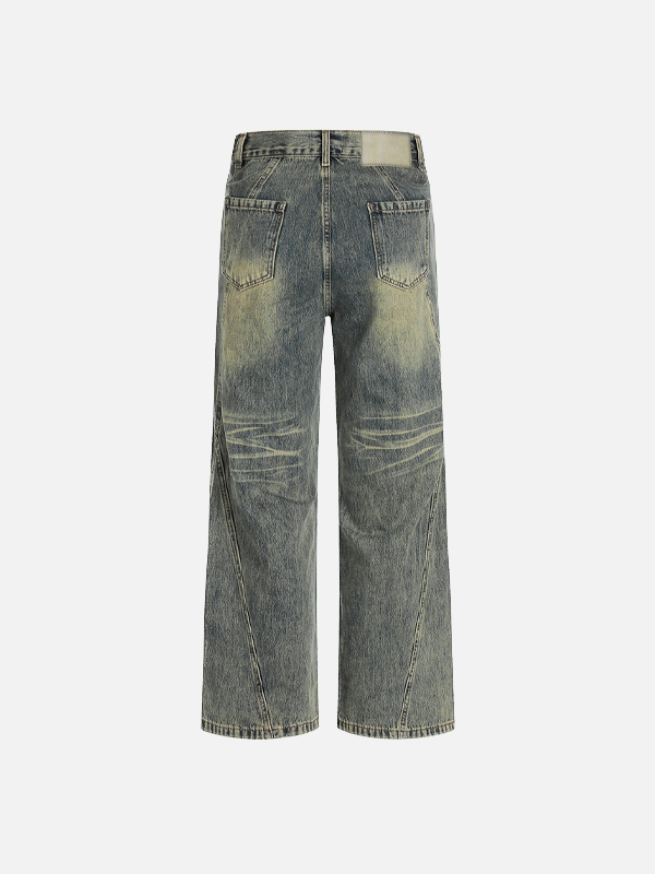 Fashionable Washed Distressed Denim Straight Leg Jeans - Luxuryurbanwear