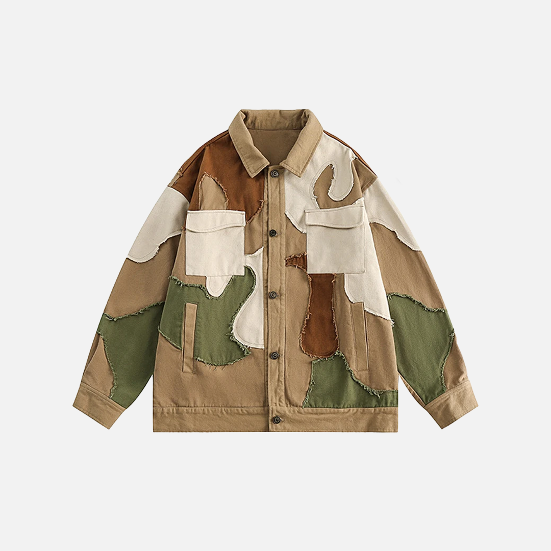 Streetwear Camouflage Color Block Hip Hop Denim Jacket - Luxuryurbanwear