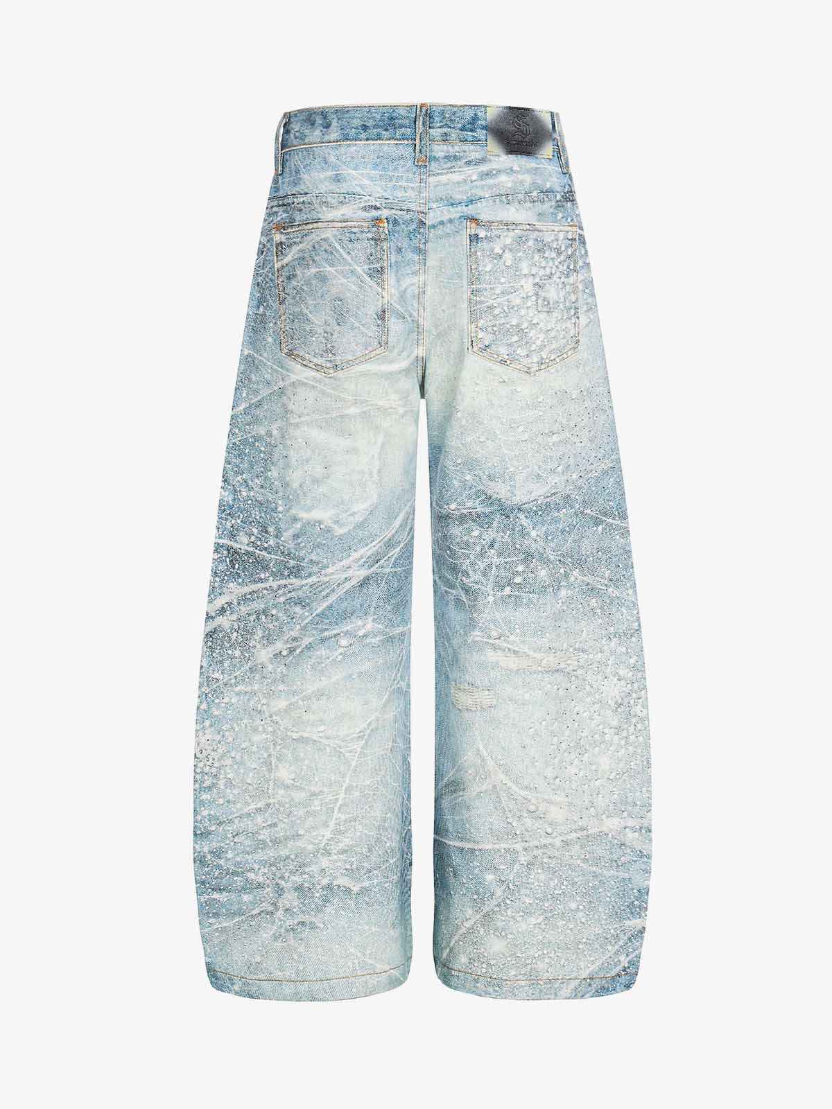 Vintage Washed Rhinestone Wide Leg Denim Jeans