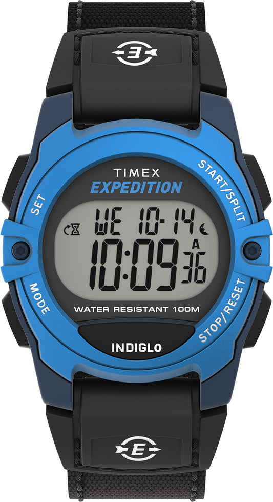 Timex Unisex Expedition CAT Midsize 33mm Watch - Black Strap Digital Dial Blue Case