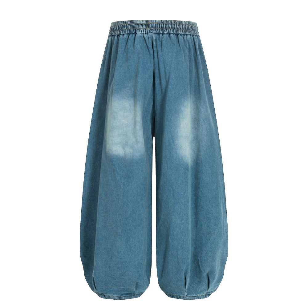 LUW Color Blocked White Pleated Denim Wide Leg Pants - Luxuryurbanwear