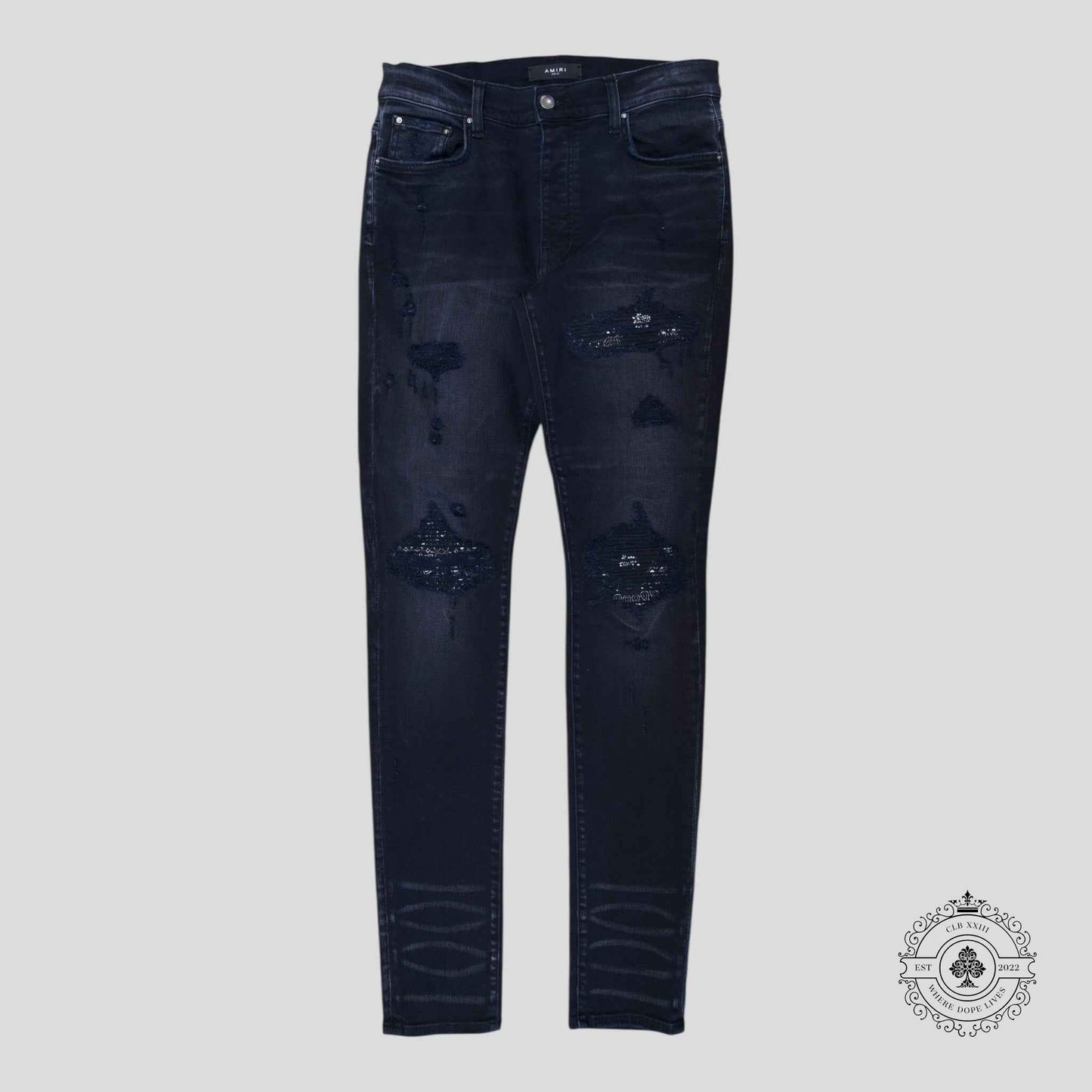 Amiri MX1 Bandana Patch Jeans in Aged Black