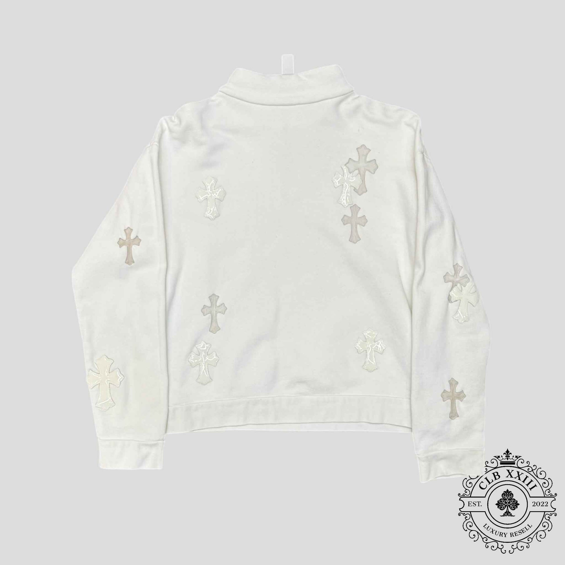 Chrome Hearts Leather Cross Patch Quarter Zip in White