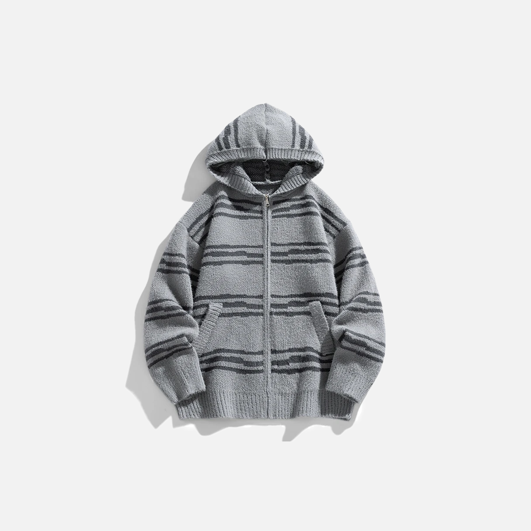 Men Cozy Striped Zipper Hooded Cardigan - Luxuryurbanwear