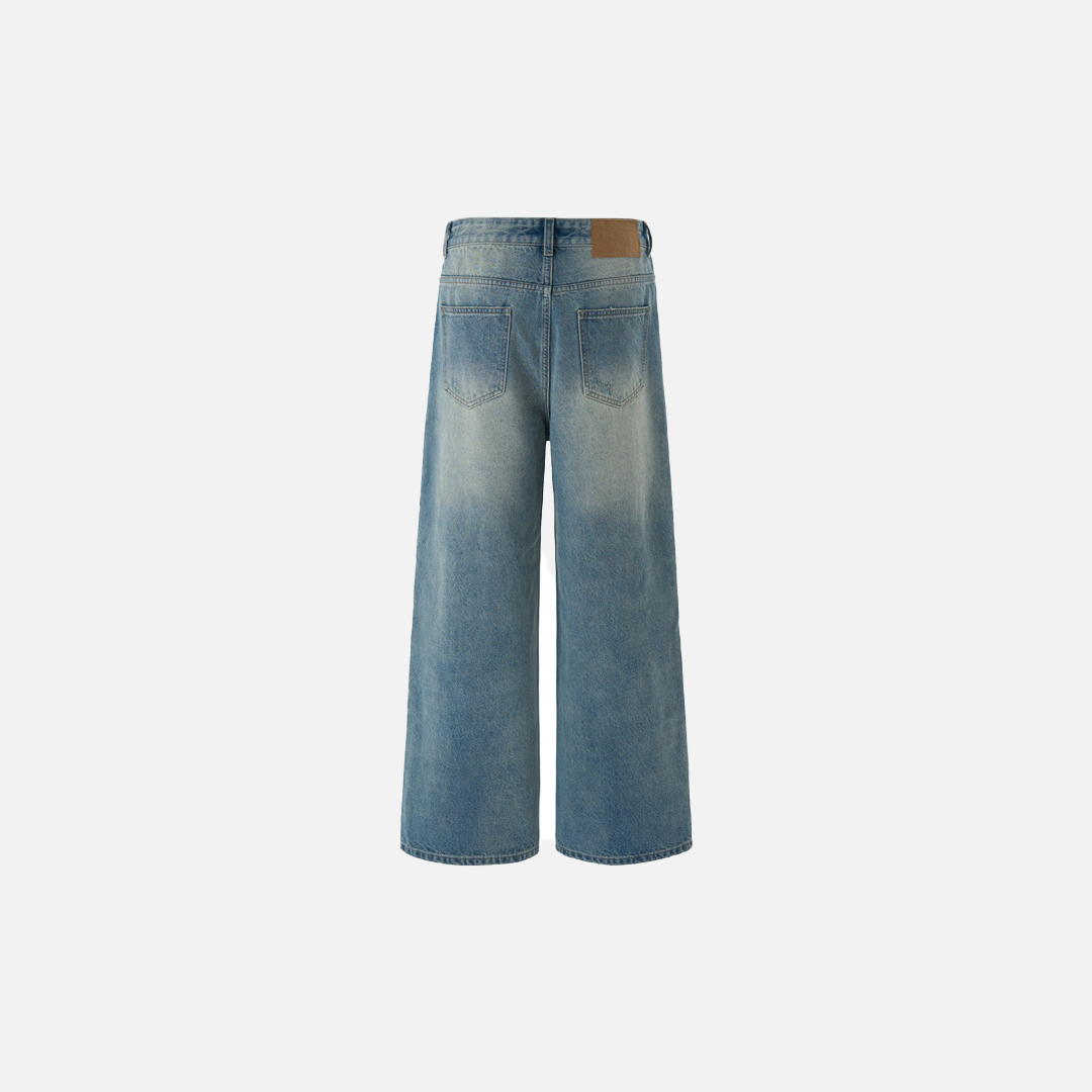 Trendy Washed Distressed Denim Wide Leg Jeans - Luxuryurbanwear