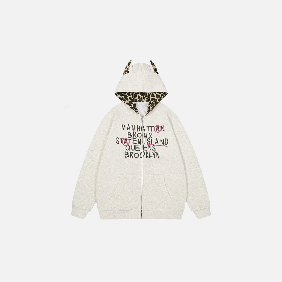 Streetwear Leopard Print Patchwork Hooded Sweathirt - Luxuryurbanwear