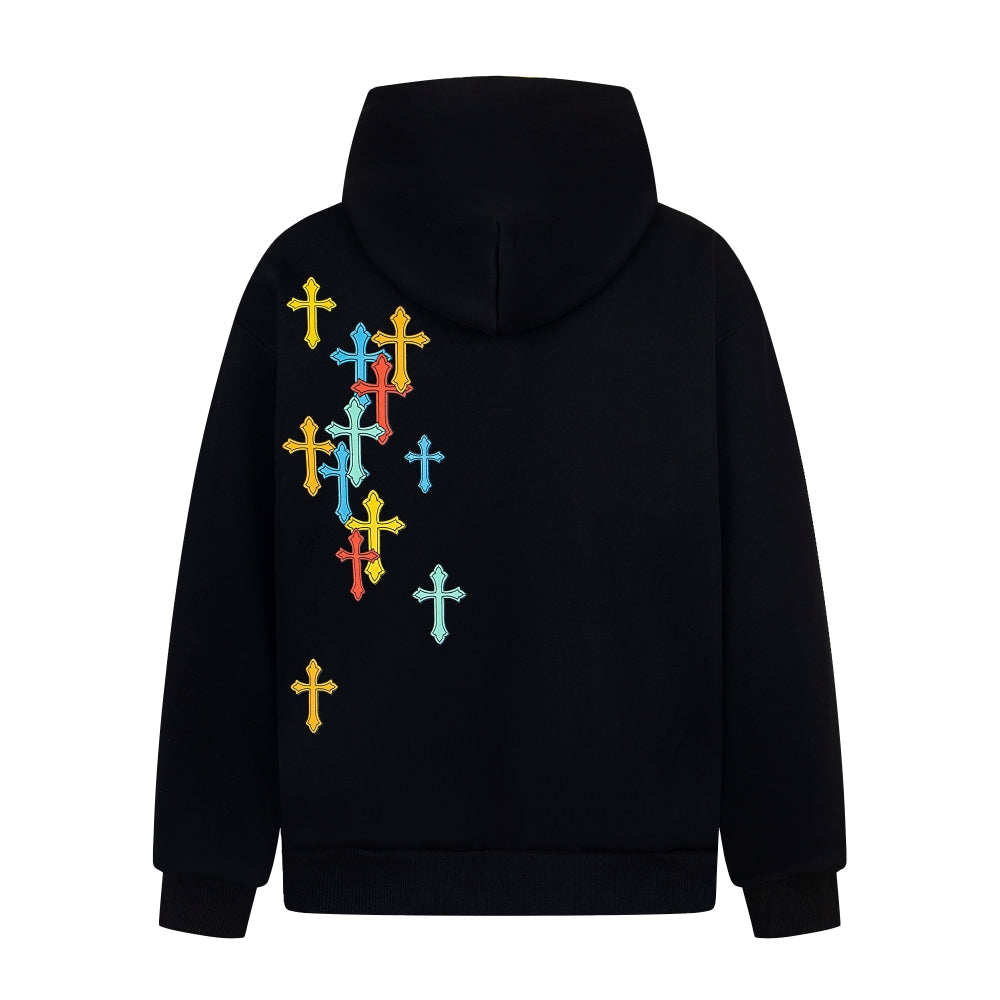 Colorful Cross Patch | Zip-Up Hoodie - Luxuryurbanwear