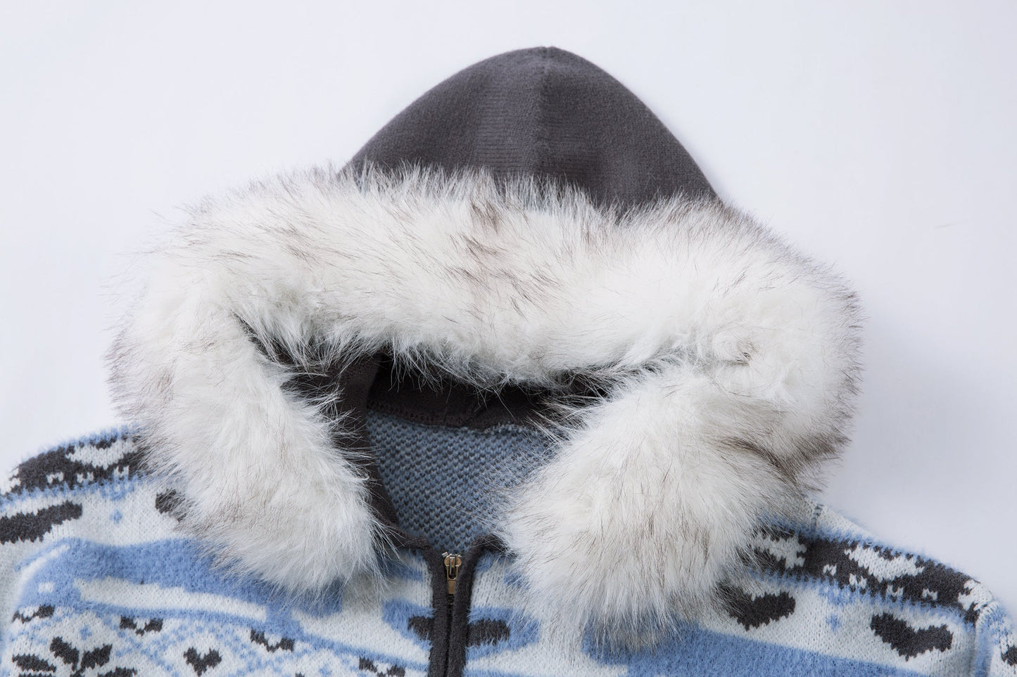 Powder Star | Striped Knit Hoodie with Faux Fur Hood - Luxuryurbanwear