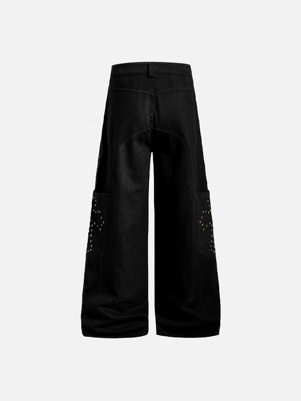 Retro European Style Willow Nail Wide Leg Cargo Jeans - Luxuryurbanwear