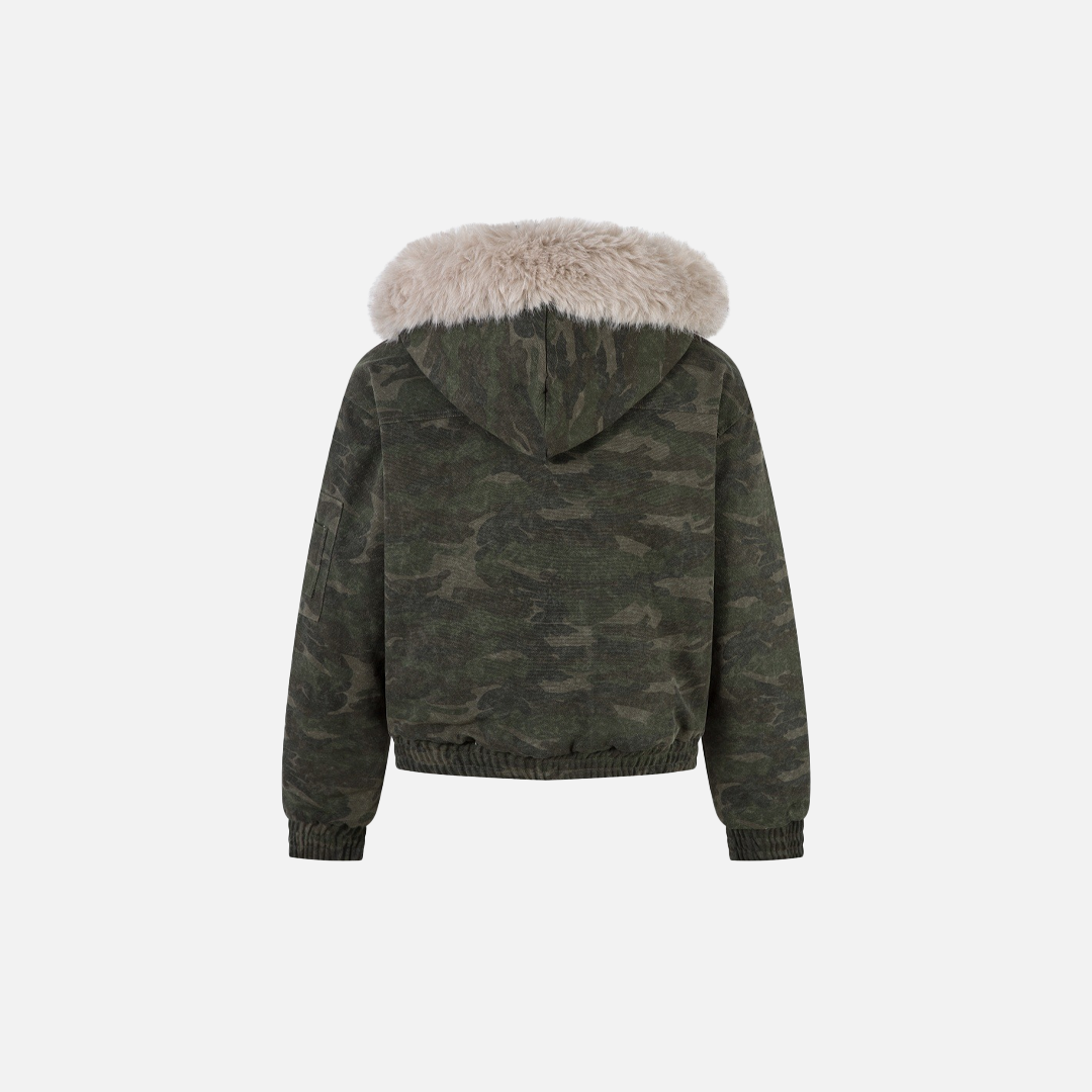 Winter Camouflage Fur Collar Hooded Jacket - Luxuryurbanwear