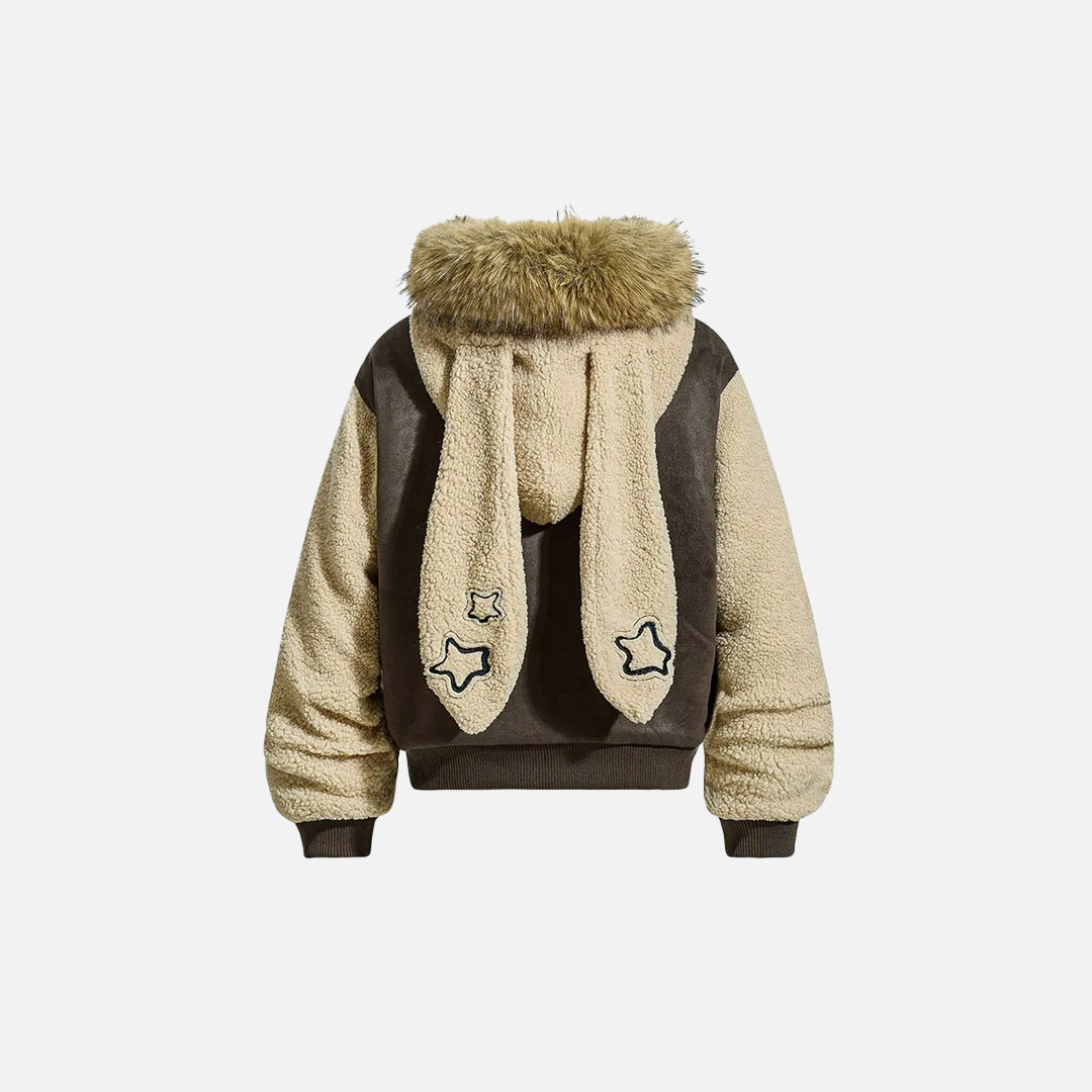 Winter Cozy Faux Fur Collar Rabbit Ear Hooded Jacket - Luxuryurbanwear