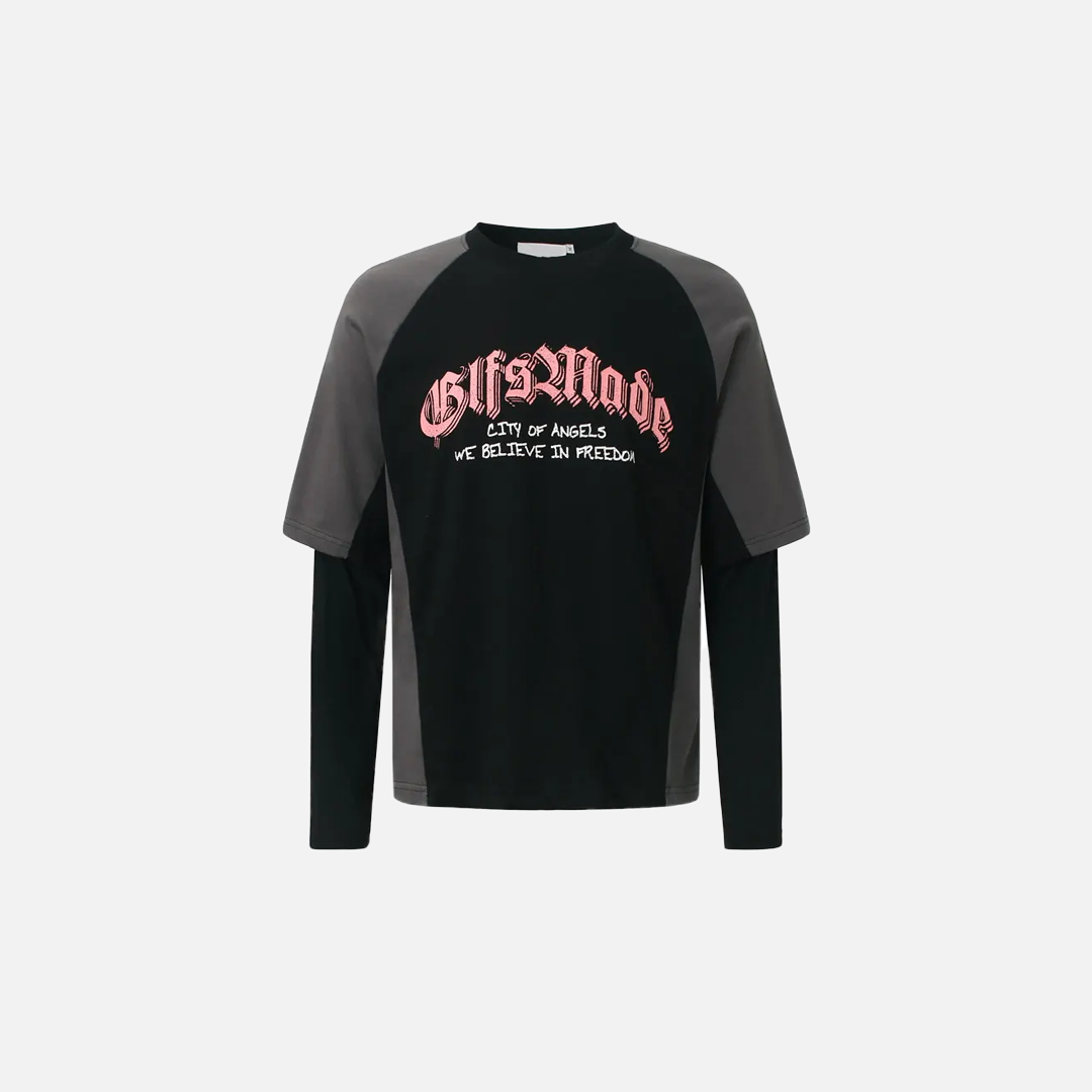 Retro Grunge Graphic Printed Fake Two-Piece T-Shirt - Luxuryurbanwear