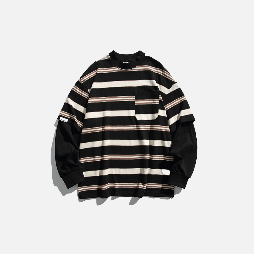 High-Quality Striped Oversized Fake Two Pieces Sweatshirt - Luxuryurbanwear