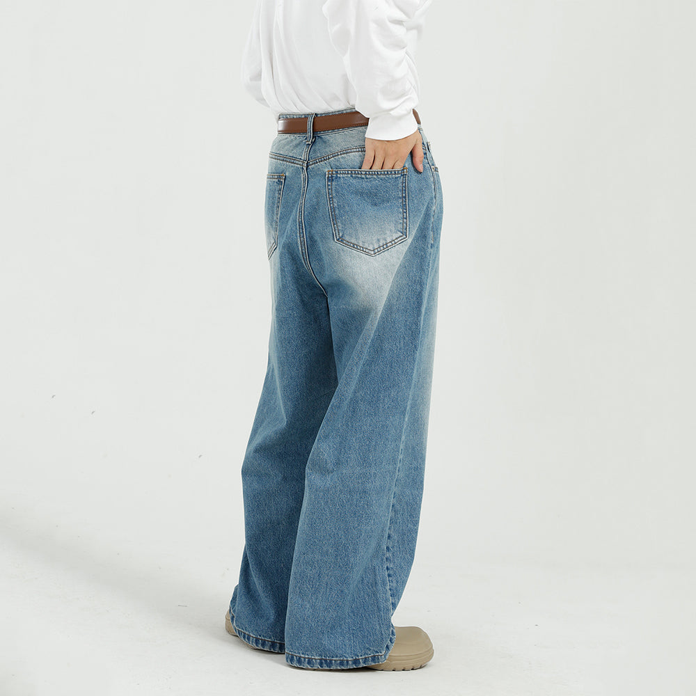 Mid-Wash Fade | Wide Denim Jeans - Luxuryurbanwear