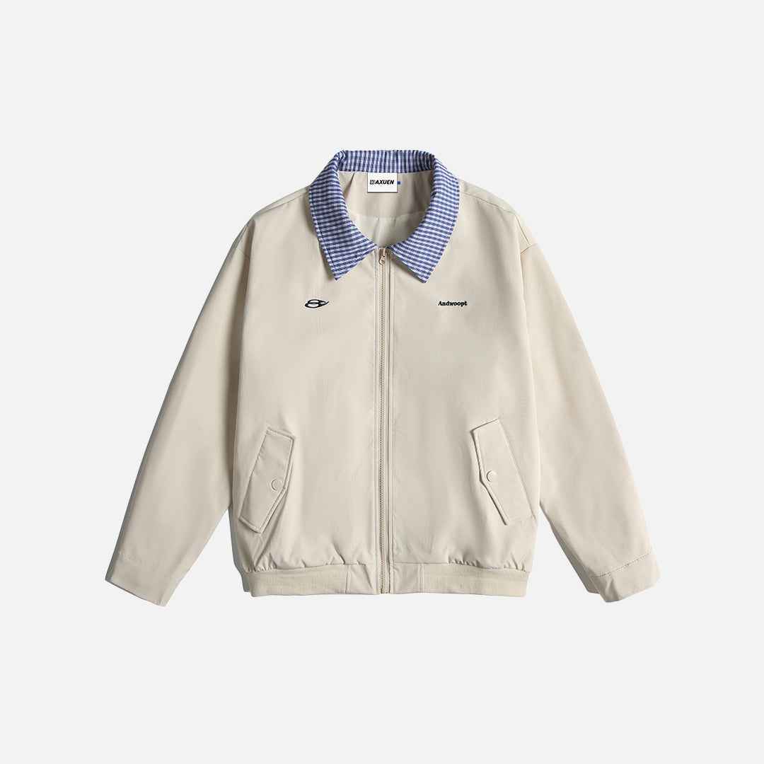 Aviation Colorblock Checkered Collar Baseball Jacket