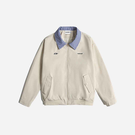 Aviation Colorblock Checkered Collar Baseball Jacket