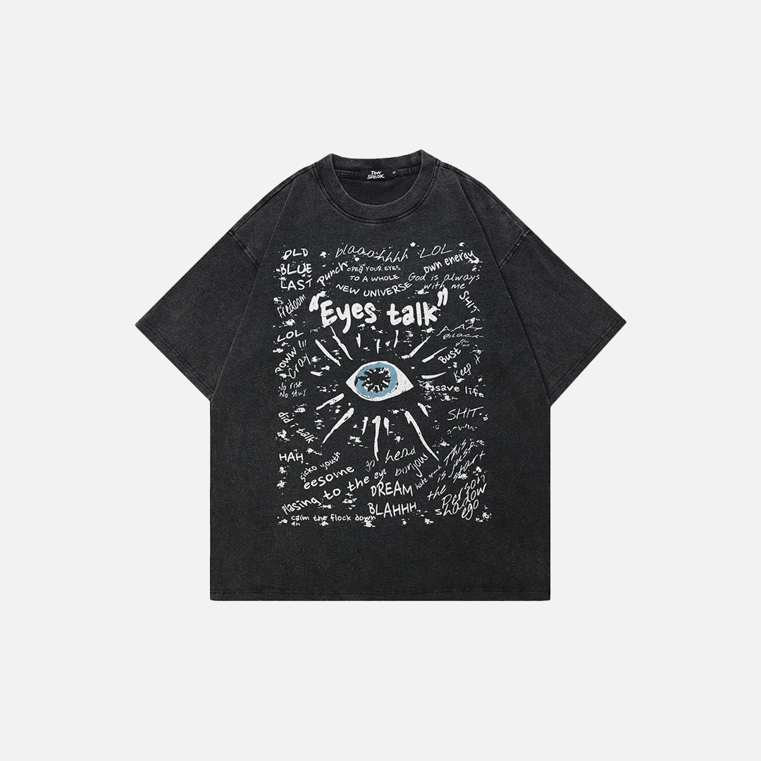 Effortless Streetwear Washed Black Eye Graffiti T-Shirt - Luxuryurbanwear