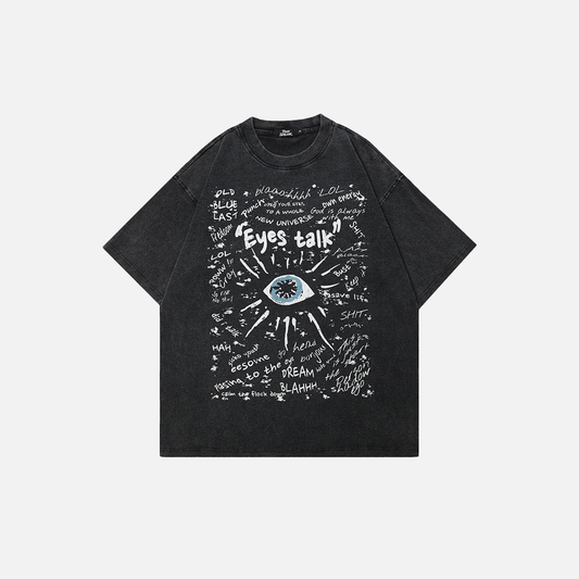 Effortless Streetwear Washed Black Eye Graffiti T-Shirt - Luxuryurbanwear