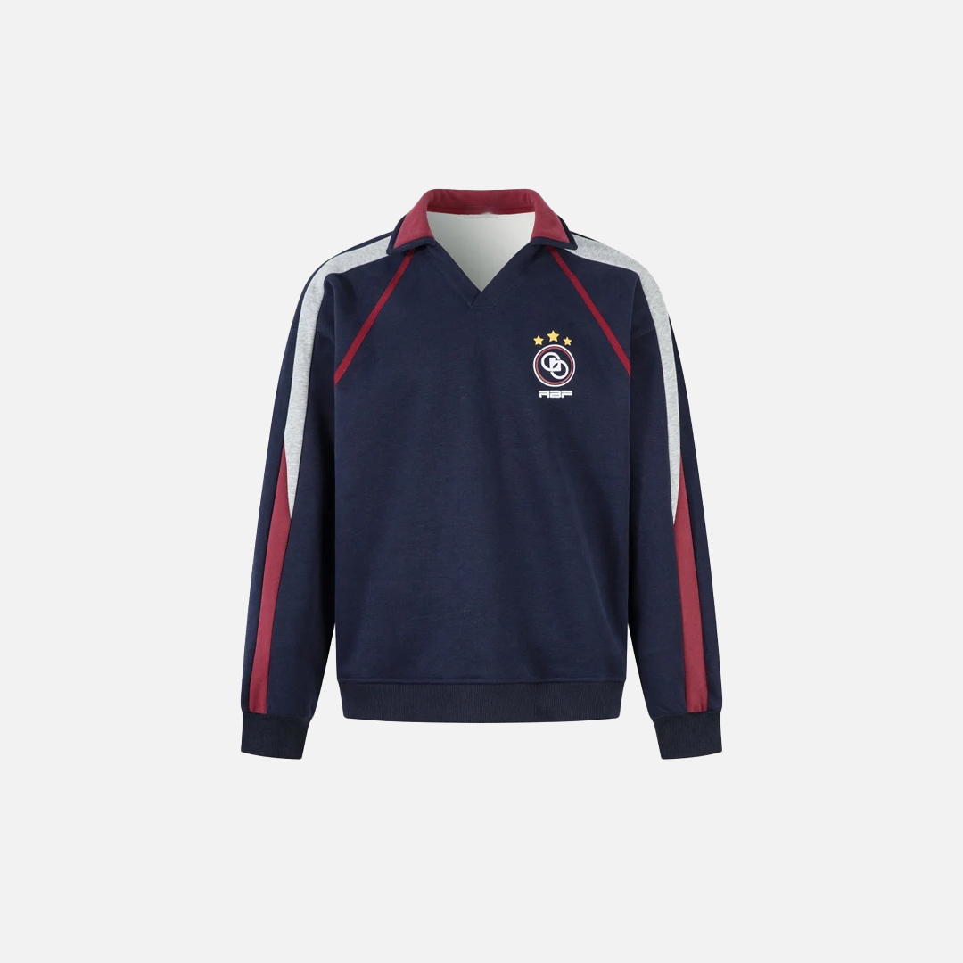 Paneled Contrast Print Fleece V-Neck Sweatshirt - Luxuryurbanwear