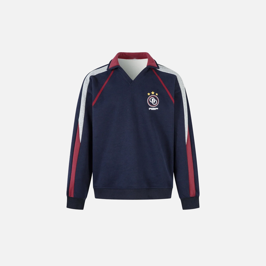 Paneled Contrast Print Fleece V-Neck Sweatshirt - Luxuryurbanwear