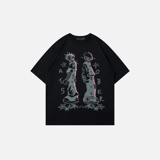 Grunge Japanese Anime Cartoon Graphic Cotton T-Shirt - Luxuryurbanwear