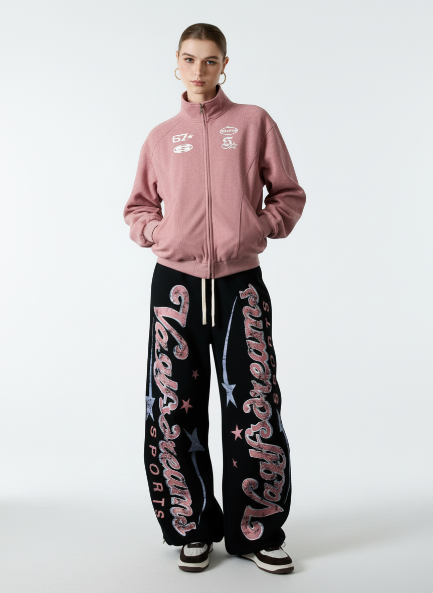 Retro Graphic Fleece-Lined Barrel Sweatpants - Luxuryurbanwear