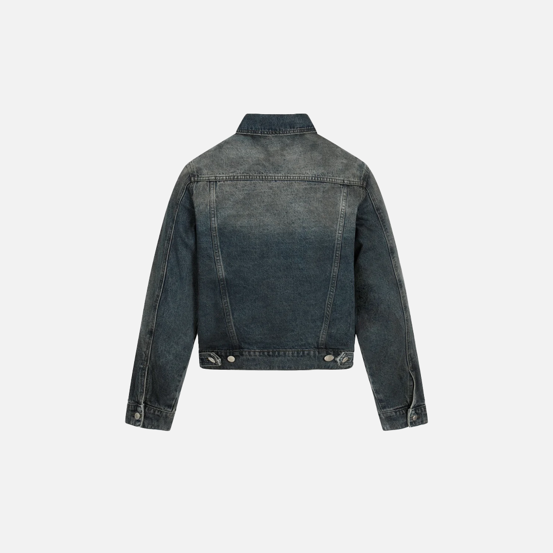 Y2K Distressed Single Breasted Washed Denim Jacket - Luxuryurbanwear