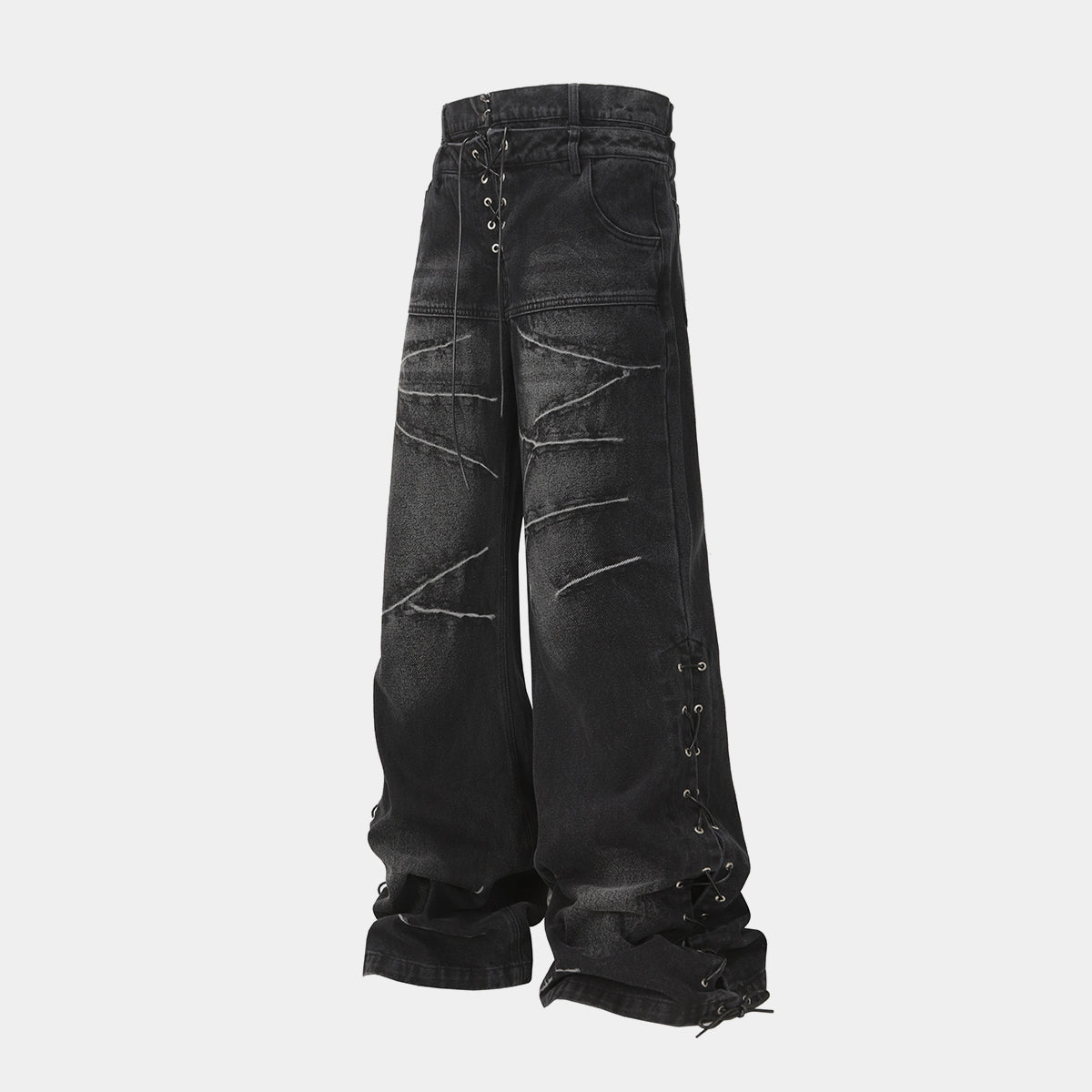 Lace-Up Destroyed | Stacked Jeans - Luxuryurbanwear