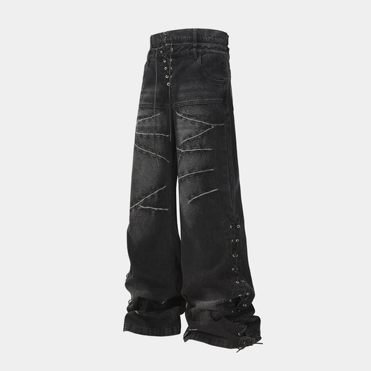 Lace-Up Destroyed | Stacked Jeans - Luxuryurbanwear
