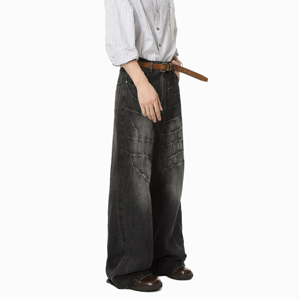 Cross Scratch | Wide Denim Jeans - Luxuryurbanwear