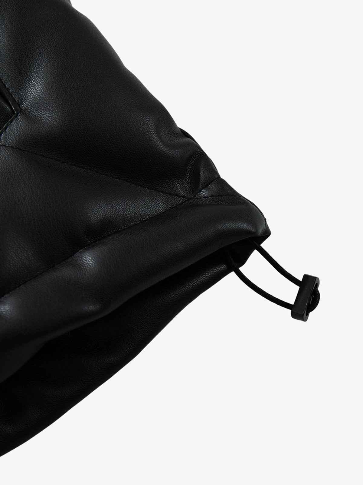 Minimalist Faux Leather Stand Collar Puffer Vest