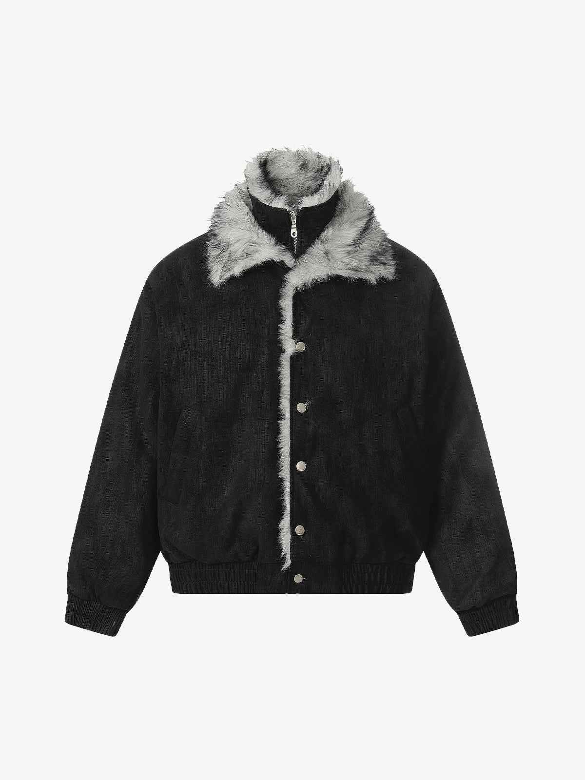 Vintage Dual-layer Collar Fleece-lined Zipper Jacket