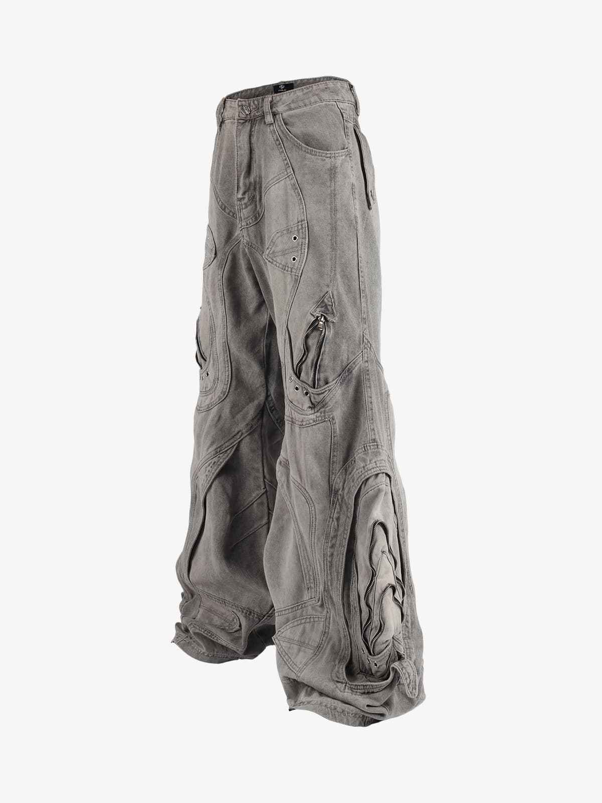 Vintage Distressed Curved Blade Barrel Jeans