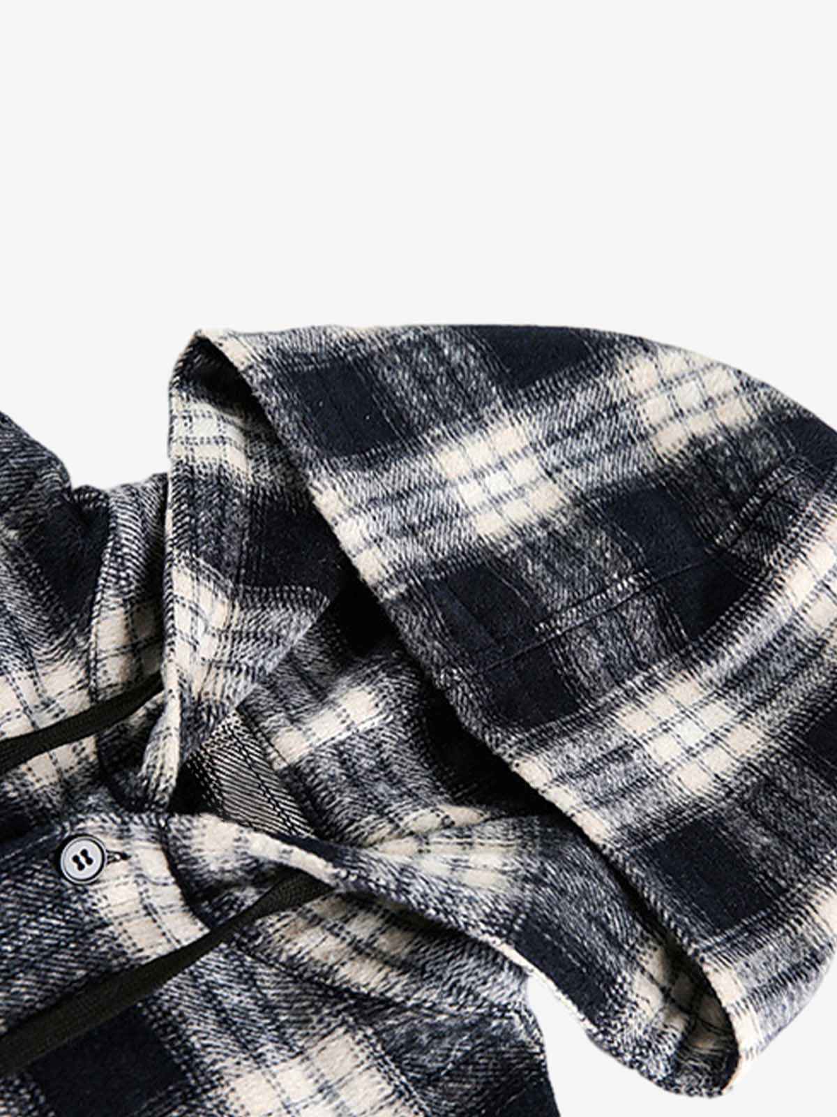 Vintage Black And White Plaid Angel Embroidered Hooded Shirt