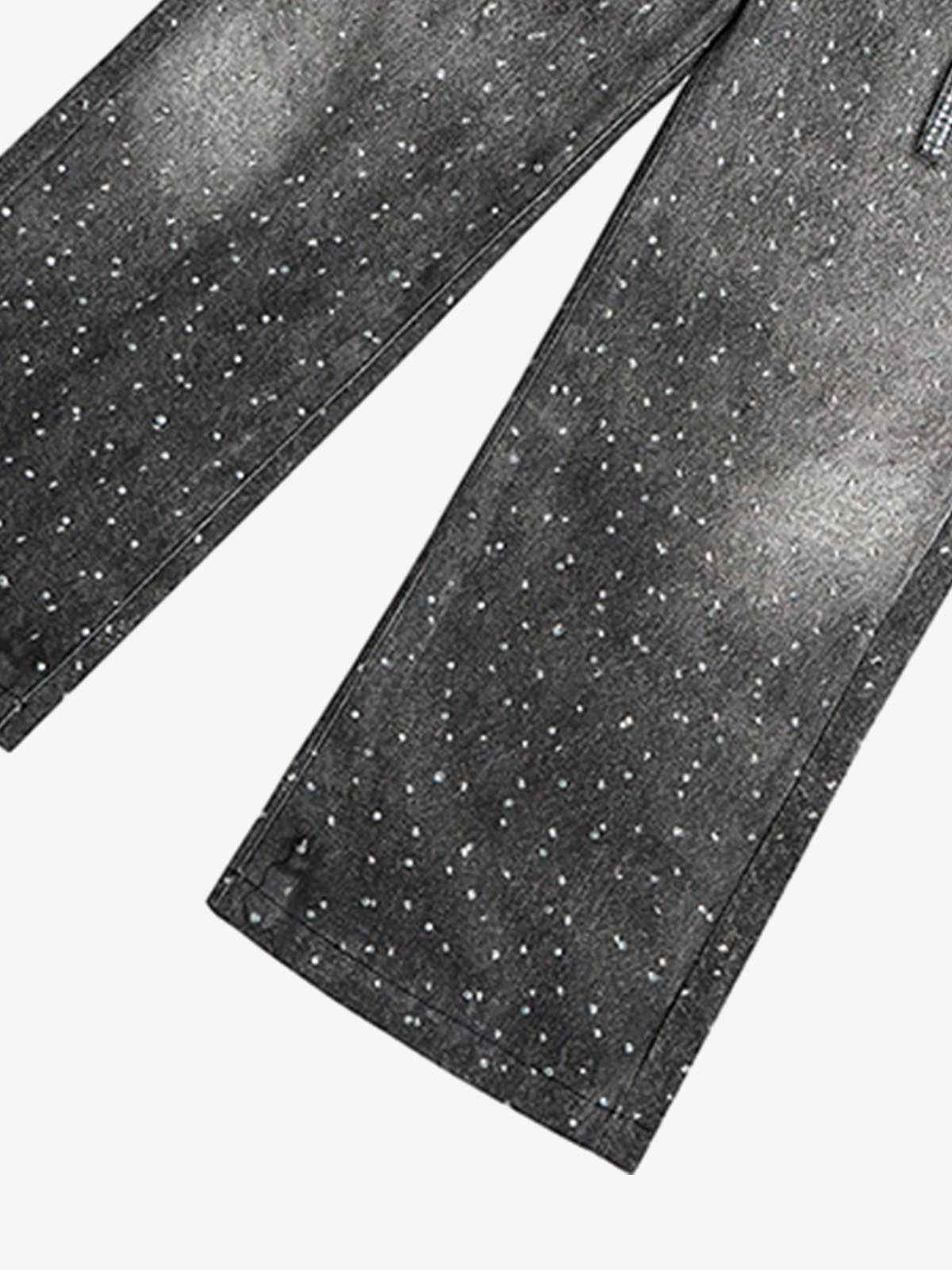 Denim Distressed Belt Diamond Decorated Jeans