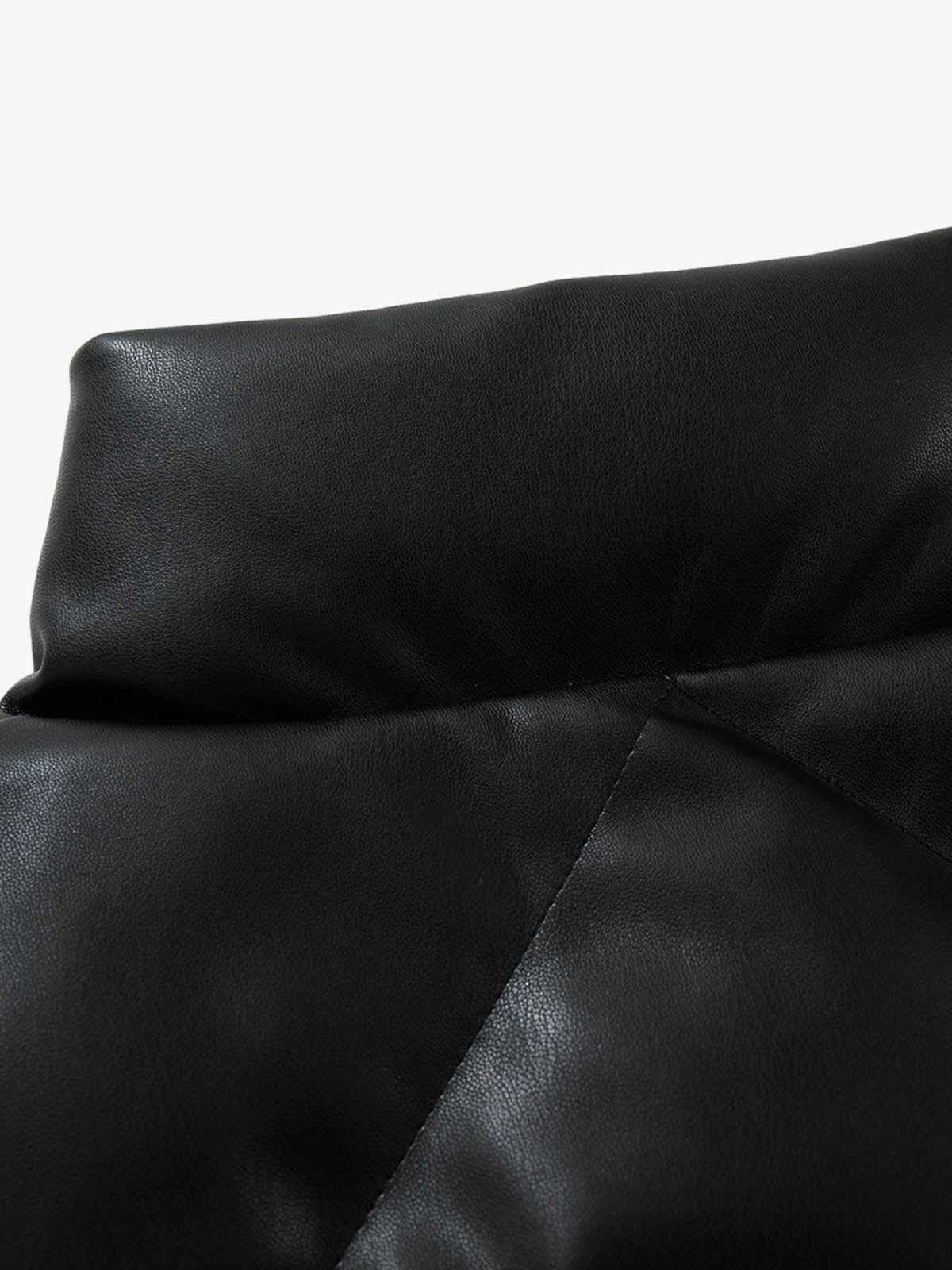 Minimalist Faux Leather Stand Collar Puffer Vest