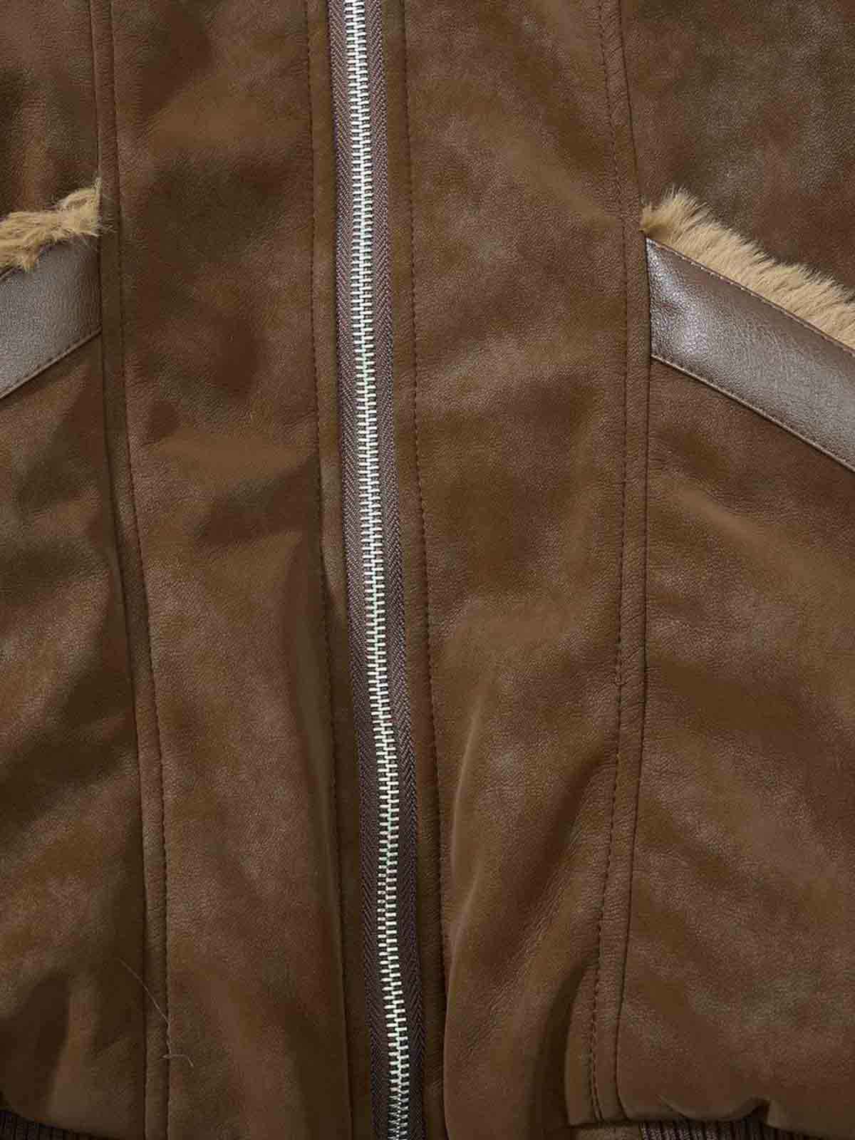 Retro Detachable Faux Fur Collar Suede Fleece Hoodie Jacket