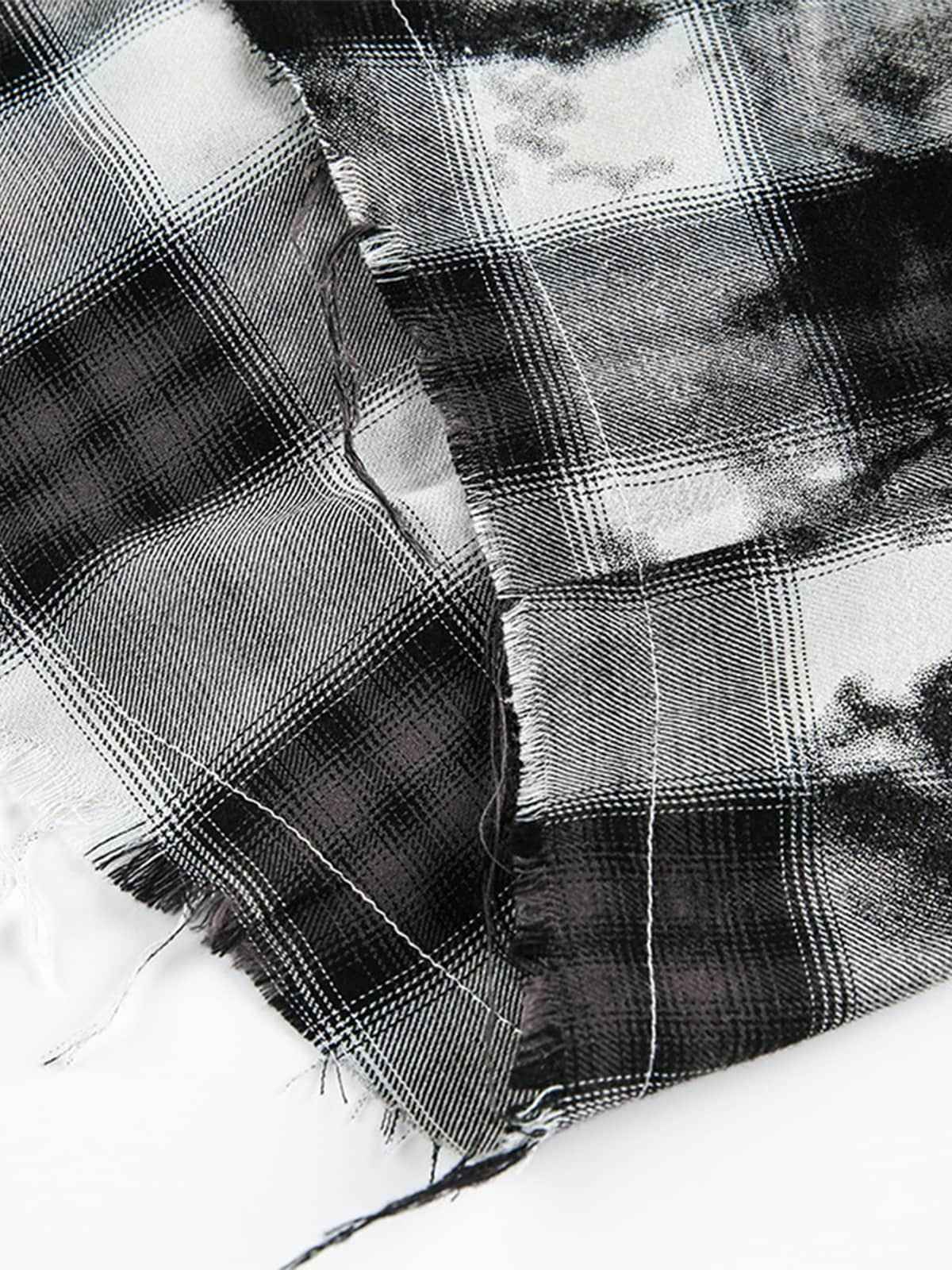 Vintage Wash Plaid Spray Dye Raw Hem Shirt