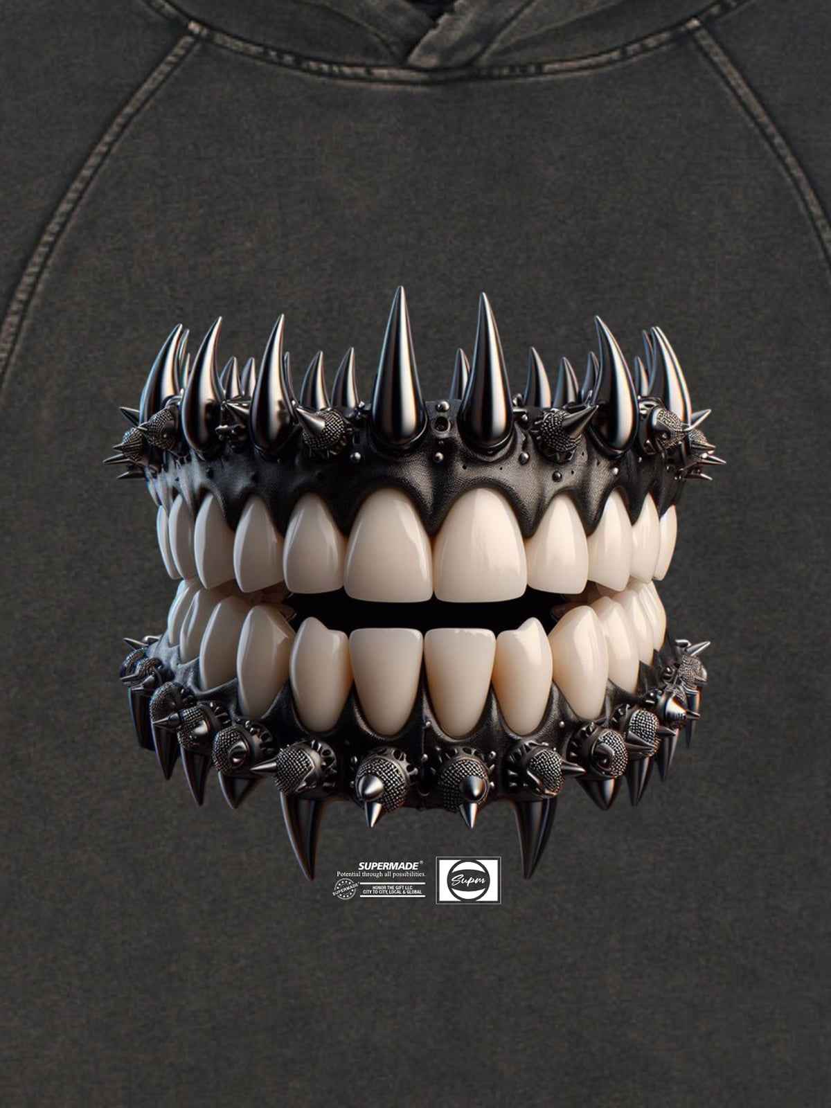 Dark Monster Teeth Graphic Cropped Hoodie