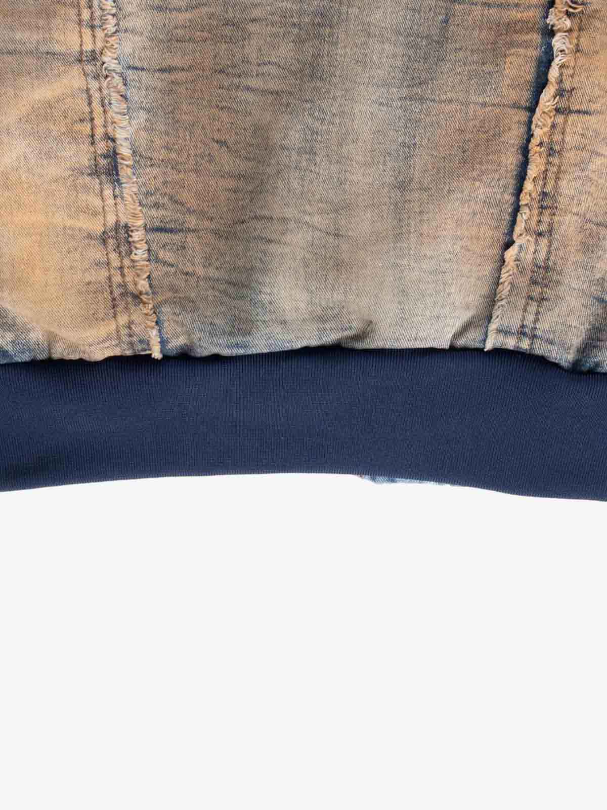 Distressed Mud-Dyed Frayed Edge Denim Bomber Jacket