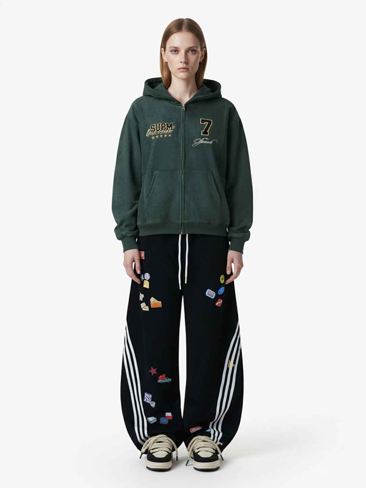 Street Patterned Striped Barrel Casual Pants